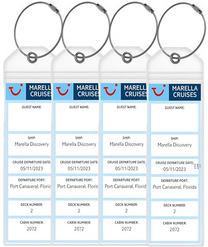 Marella (TUI) Cruise Luggage Tag Holders for [4 Pack] – Waterproof, Durable Plastic with Steel Loops – Fits All Marella (TUI) Ships for Cruising in 2026, 2027 and 2028