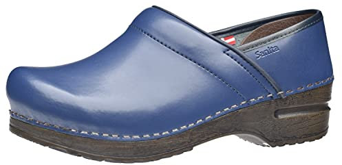 Sanita Izabella | Zoccoli Professionali Chiusi | Zoccoli Artigianali Originali in Pelle Flessibile | Donna | Plantare Anatomico in Schiuma Morbida | Blu | 37