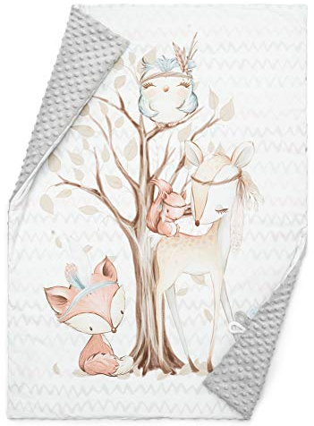 EliMeli BABYDECKE Kuscheldecke Krabbeldecke Premium Babybettwäsche Baumwolle super weichem Minky Polar Fleece Füllung 75x100 beste Qualität Öko-Tex-Zertifikat Made in EUROPE (Grey - Forest Friends II)