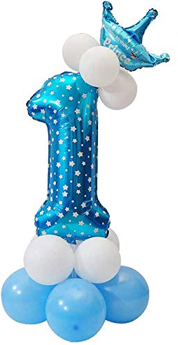 POFET - Set di palloncini a forma di corona con scritta in inglese All Number, motivo: Principessa Principe, decorazione per feste di compleanno, colore: Blu 1