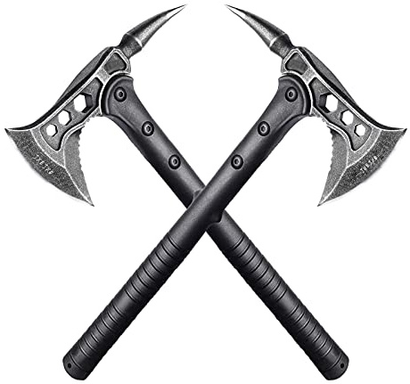 JXE JXO Camping Axe, Throwing Tactical Tomahawk with Spike, Survival Hatchet with Sheath, Nylon Fiber Handle for Outdoor Survival Hiking Camping （2 Pack）