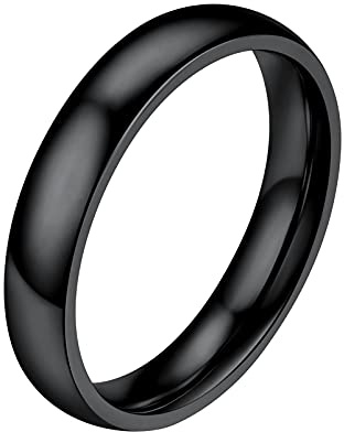 PROSTEEL Anillo Mujer Negro 4mm Ancho Acero Inoxidable Anillos de Compromiso Boda Alianza Tamaño 27,5 Joyas para Mujeres Hombres Parejas