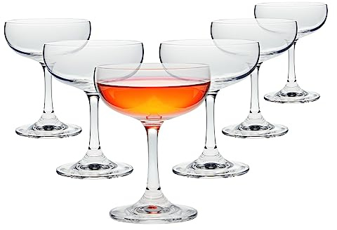 Juvale Coupe Glasses Set - 6 Count, 7 oz, Clear, Vintage-Inspired - Dishwasher Safe Cocktail Glasses for Parties & Bars - Champagne Coupes for Cocktails & Events