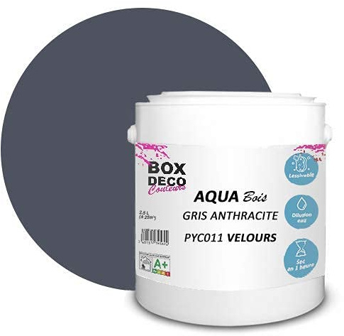 BOX DECO COULEURS Möbelfärg i akrylträ med sammetslent utseende Aqua Wood – 2,5 L/25 m², antracitgrå
