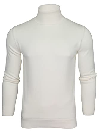 Xact Pull à Col Roulé Homme, 100% Coton Naturel Respirant, Pull Maille Fine Tricot Slim Fit Manches Longues, Pull Chaud Décontracté ou Élégant pour Automne Hiver (Winter White) XL