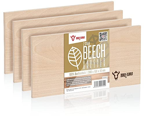 BBQ-Toro Tagliere per affumicatura in 100% legno di faggio (4 pezzi) | 30 x 15 x 1 cm | Tagliere per la produzione di aromi affumicatori per pesce, carne, verdure, prodotti da forno | Barbecue
