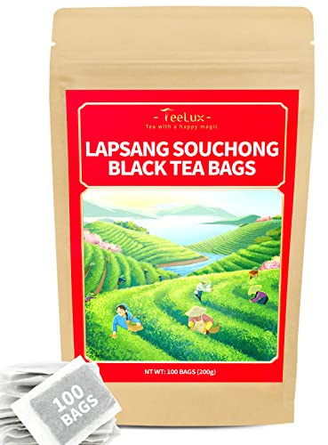 TeeLux Black Tea Bags, Premium Smoked Lapsang Souchong Tea, Caffeinated, 100 Count Tea Bags for Hot & Iced Tea