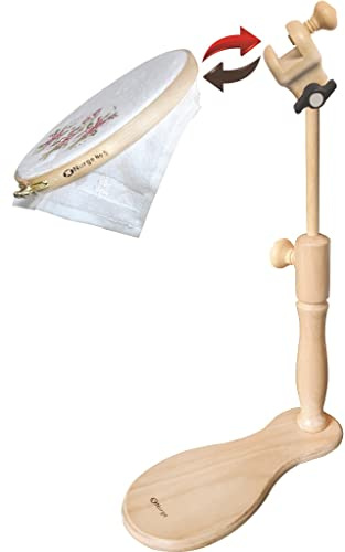 Nurge Support de table réglable pour broderie, support pour cerceau de point de croix, support pour cerceau de broderie. Bois naturel poli à la main (support de broderie 190-1)