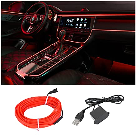 CGEAMDY Tira de luces LED para el interior del automóvil, luz de neón de 5 pies con borde de costura para encendedor de cigarrillos automático, kits de iluminación ambiental con protección de fusibles