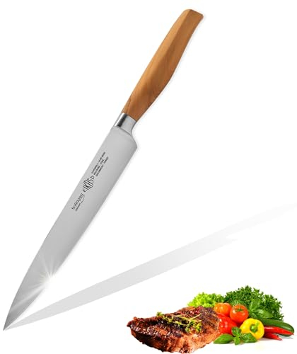 EIKASO Couteau à jambon 21 cm - Longueur de la lame en bois d'olivier - Acier au molybdène - Fabriqué à Solingen (21 cm)