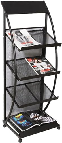 ESASAM Zeitschriftenständer mit 4 Ebenen für Dateien, 125 cm hoch, Aktenordner für kommerzielle Verkaufsflächen mit Metallgitter und Rädern, Schwarz