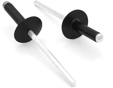 NOLDAR | Aluminium Blindnieten mit großkopf. Popnieten Größe 4,8 x 16 mm (16mm Kopf). Nieten Farbe SCHWARZ (100 Stück)