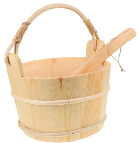 MERRYHAPY Seau De Sauna Classique en Bois avec Revêtement Plastique Et Louche Complète pour Bain Spa Massage
