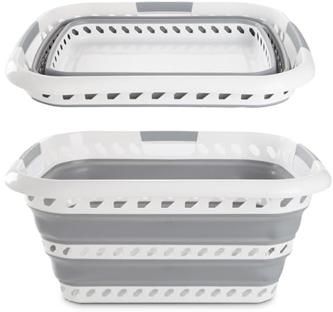 Albert Austin Collapsible Laundry Basket Durable Plastic Folding Basket XL 40L Capacity Washing Basket Hole Design Washing Basket Rectangle Shaped Laundry Bucket Pop-up Laundry Basket for Clothes