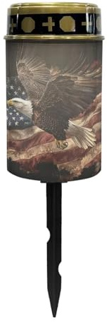 Uorisanigo Luces solares de cementerio sin llama, luces de tumba, bandera estadounidense y águila, luz de tumba para oración, cementerio, luces solares para decoración de cementerio de tumba, lámpara