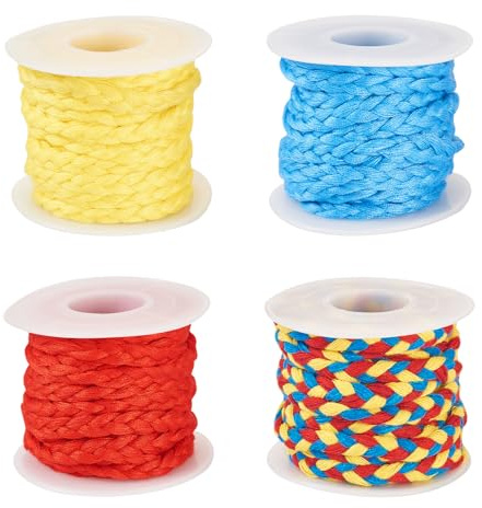 PandaHall - 4 rotoli di cordoncino intrecciato in poliestere da 7 mm, a 3 strati, decorativo, per tende, fermatenda, borse, coulisse, decorazioni per la casa