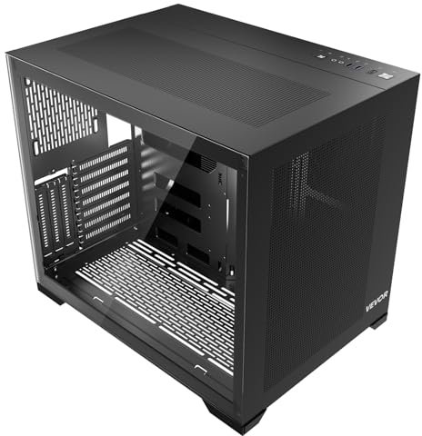 VEVOR Caja para PC Torre Media Doble Cámara con Panel de Vidrio Templado Filtro Magnético Antipolvo Gestión de Cables para GPU hasta 410 mm de Longitud Compatible con ATX/M-ATX/ITX, Sin Ventilador