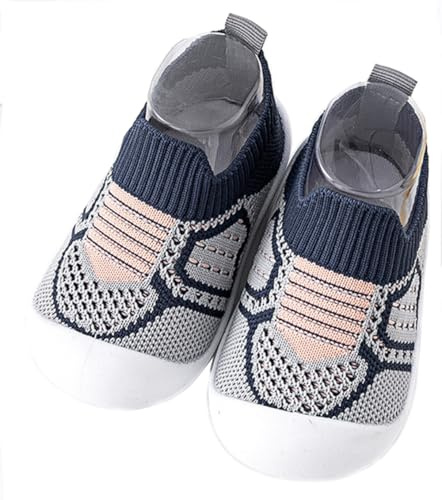 Babyskor med mjuk sula, halkfria krypskor av ventilerande nät, lära-gå-skor slip-design för 0–3 år, blå, 15-21 månader