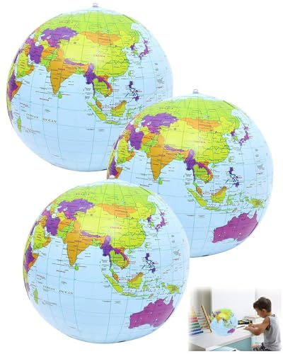 ZKUNL Lot de 3 ballons gonflables - 40,6 cm - Pour jardin, plage, piscine, science, géographie