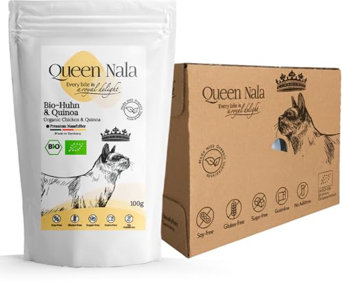 QUEEN NALA - Alimento umido biologico di alta qualità per gatti – Pollo & Quinoa: cibo per gatti premium senza additivi, senza cereali e senza zucchero. Monoproteina & Sensitiv – Sacchetto da 24 x 100