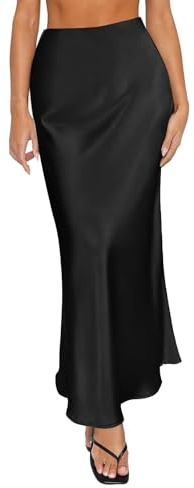Satin Skirt for Women UK Maxi Skirt High Waisted Maxi A Line Long lightweght Boho Skirts Elegant Summer Spring Casual Long Skirts for Party Wedding Holiday Black