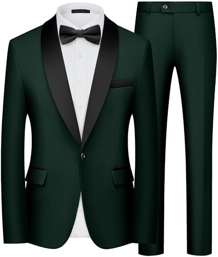 Men's Suits 2 Piece Slim Fit Tuxedo Shawl Lapel One Button Blazer Trousers