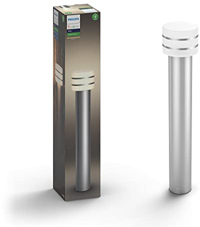 Philips Hue LED Wegeleuchte Tuar für den Aussenbereich, dimmbar, warmweißes Licht, steuerbar via App, kompatibel mit Amazon Alexa (Echo, Echo Dot), Silber, 1740647P0