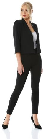 Roman Bolero Jacket for Women UK Ladies Shrug Tailored Rochette Suit Blazer Formal Wedding Guests Crepe Crop Stretch Smart Cover Up Office Work Slim Edge to Edge - Black - Size 20