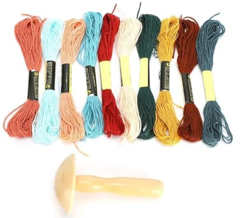 Garosa Wood Darning Mushroom Sewing Set for Socks, Clothes, DIY Handicraft, Travel, Home Repair with 10 Colored Threads, Wood & Cotton Material, Compact Bag