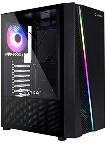 UNYKAch Caja de Ordenador ATX GLAYZE Black, Gaming, Frontal ARGB, Panel Lateral De Cristal Templado, 1 Ventilador RGB 120 mm, Sistema De Montaje Tool Less,1 x USB 3.0 y 2 x USB 2.0