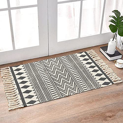 INKAROBOX Teppiche aus Baumwolle mit Quaste Gewebte Baumwolle Wurf Teppich Läufer für Küche, Wohnzimmer, Schlafzimmer, Waschküche, Eingangsbereich (Diamant, 60x90cm)
