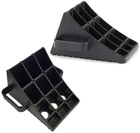 UKB4C Pair of Wheel Chocks, Car - Caravan - Horsebox - Trailer or Motorhome Levelling Ramps, Ridged Wedges for Car or Trailer with Side Handles (Pack Of 2)