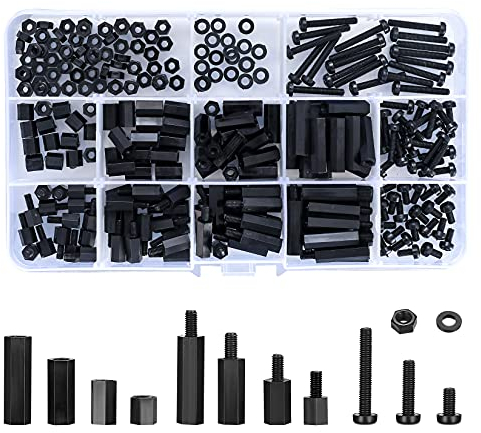 Ewwtrey 260 Stück M3 Nylon Sechskantschrauben Mutter Schaltungs Abstandshalter, Männlichen Weiblichen Schrauben Muttern Sortiment Set (Schwarz 260PCS M3)