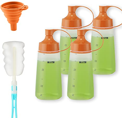 TOCKONIMN Quetschflaschen für Soßen, Kunststoff, 4 Stück, 284 ml, Ketchup-Flaschen mit Deckel für Farbe, Kochen, Flüssigkeiten, Soßenspender, Küche, Lebensmittel, Grill, Zuckerguss, transparent