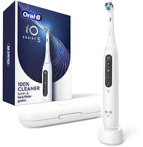 Oral-B Rechargeable Electric Toothbrush, iO5 Customizable Clean, 5 Cleaning Modes, Visual Pressure Sensor to Protect Gums, Travel Case, White