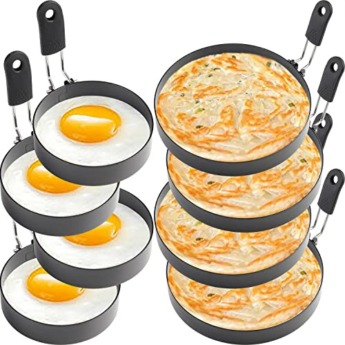 Eierringe, 4 Stück große 15,2 cm Pfannkuchenform und 4 Stück 8,9 cm Spiegelei-Form, Edelstahl, antihaftbeschichtet, Eierring zum Braten von Eiern und Muffins
