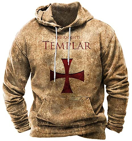Hombres Chaqueta 3D Vintage Estilo étnico impresión con Capucha Jersey Caballero Templario de Manga Larga con Capucha Blusa Abrigo Jaket Capucha Sudaderas