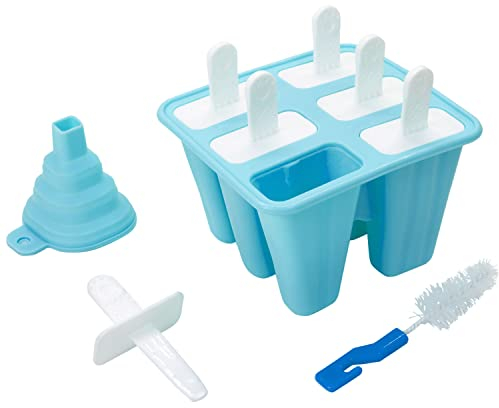 CUQOO Ice Lolly Moulds with Sticks – 6 Pack Cavity Reusable Silicone Mould for Popsicles, Ice Cream, Lollipops & Chocolate – BPA & Easy-Release Ice Lollies Maker for Kids & Adults