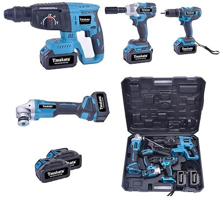 Vokot KIT 4in1 Trapano a percussione, Trapano Avvitatore e Smerigliatrice a batteria 68V, trapano a martello e ad impulsi svita bulloni flex professionale con motore brushless, valigetta inclusa