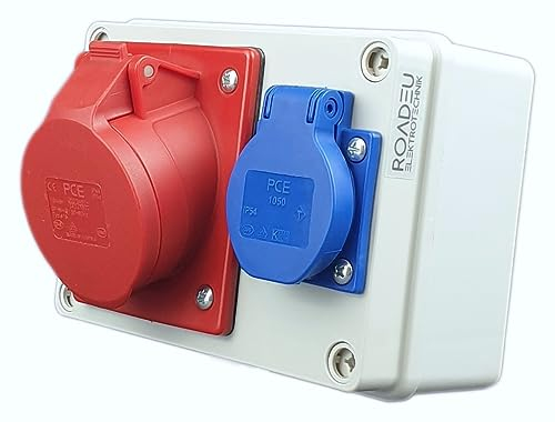 RoadEu - Coffret de Chantier, Répartiteur mural 16A 5P – Prise CEE - 230V – Répartiteur de courant de construction 16A – Prise PCE – Boîte de distribution en saillie