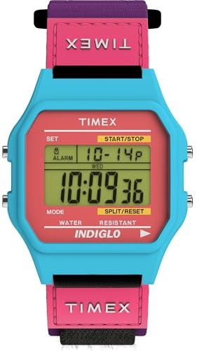 Timex Main Street Montre Unisexe, 36 mm, Bracelet en Nylon Violet, Cadran numérique, boîtier Bleu TW2W72400