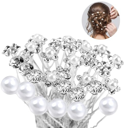 30 Pcs Pearl Hair Pins, Bridal Vintage Wedding Crystal Rhinestone U Shaped Diamond Hair Clips, Flowers Hairpins Bridesmaid Hair Accessories for Bridal Weddings Women Girls Bridesmaids Prom Party