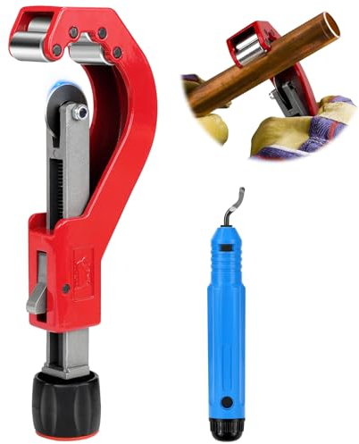 Rohrschneider 14-65mm, Rohrabschneider, Pipe Cutter, Kupferrohrschneider, Leitungsschneider mit Entgrater für Kunststoff, Dünner Edelstahl, Stahl, Aluminium (Rot)