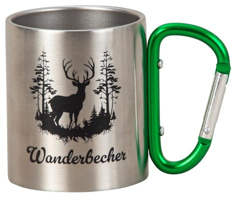 2 Stück Outdoorbecher mit Karabiner grün Metall 200ml Wanderbecher Tasse Camping Outdoor