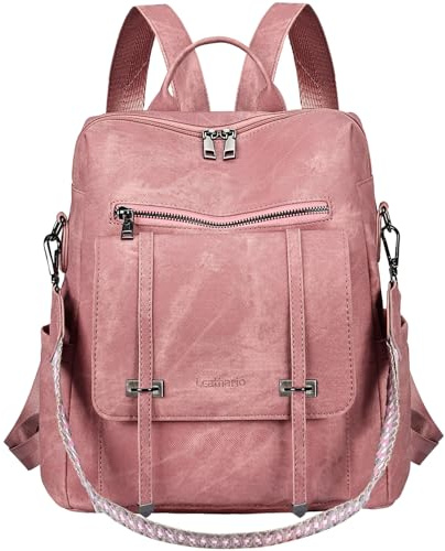 Leathario Rucksakck Damen Wasserdicht,Veganes Leder Cityrucksack,Rucksackhandtasche Mittelgroß, Diebstahlsich Tagesrucksack für Büro,Pendeln,Arbeit,Leicht Elegant Backpack Women Groß für Reise,Pink