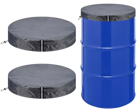Kingshion 55 Gallon Universal Drum Cover, 2 Pack Stretchable Adjustable Waterproof Barrel Cover with Drawstring, Rain & Water Storage Protection,All Weather Protection-Dark Gray