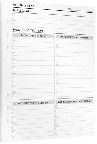 KOMPASS® Monthly Planner | A5-planner Inserts | 24 ark för målinställning, aktivitetsprioritisering och reflektion | odaterad monthly kalender | bullet journal, agenda, produktivitetsrefills