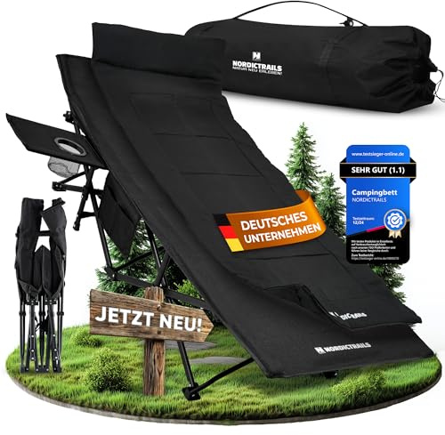 𝐍𝐎𝐑𝐃𝐈𝐂𝐓𝐑𝐀𝐈𝐋𝐒 Feldbett Campingbett klappbar XXL gemütliche Campingliege Faltbar & leicht für Outdoor Gästebett, Liege, Klappbett, Angelliege, Camping Karpfenliege mit superweicher Matratze