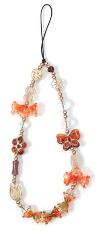 inewateri Phone Beaded Strap Cute Vintage Butterfly Flowers Artistic Chain Aesthetic Universal Cell Phone Lanyard Wrist Strap Accessories for Bag Airpods Camera Pendants Decor-Orange