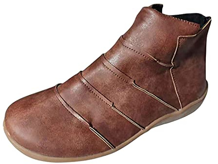 Ankle Boots Women's Elegant Orthopaedic Shoes Women's Wide H Faux Leather Barefoot Shoes Plain Short Boots Low Boots with Zip Half Boots Transition Boots Texani Boots Slip On Shoes, brown, 8 UK